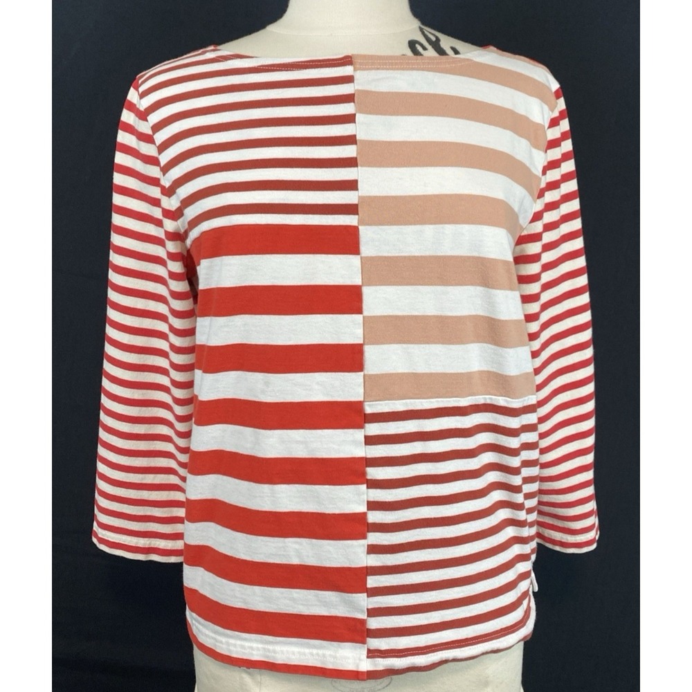 J.Crew  Womens L Striped Color Block Boat Neck Top Shirt 100% Cotton